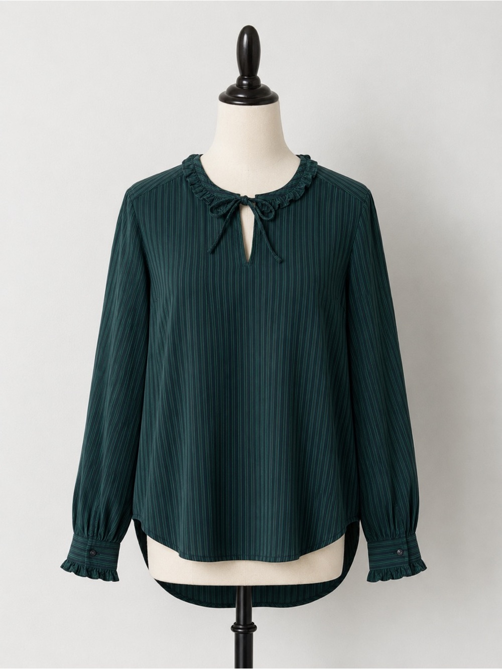 Ruffled Keyhole Blouse in Dark Teal